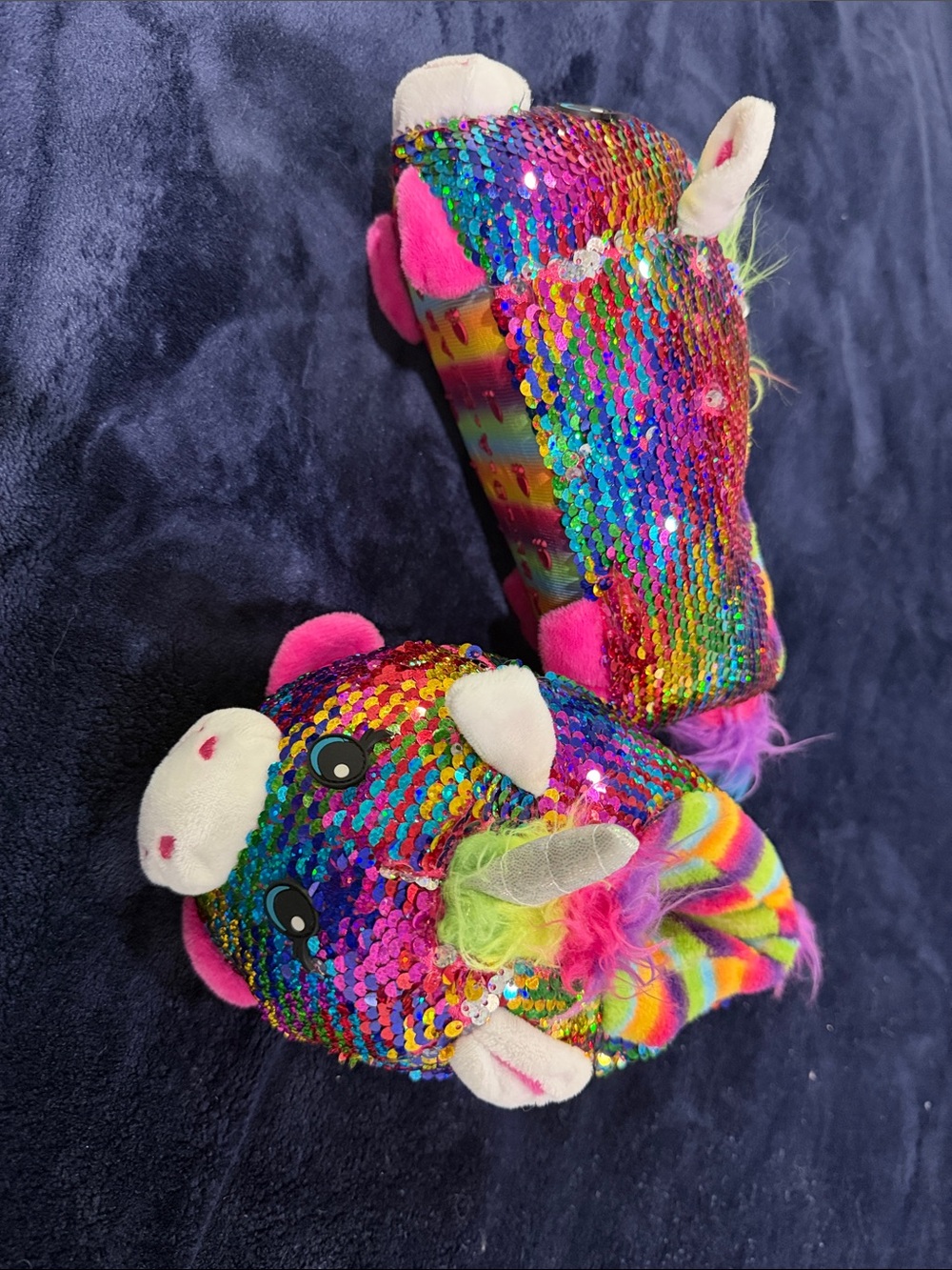 Rainbow Sequin Unicorn Plush Slippers